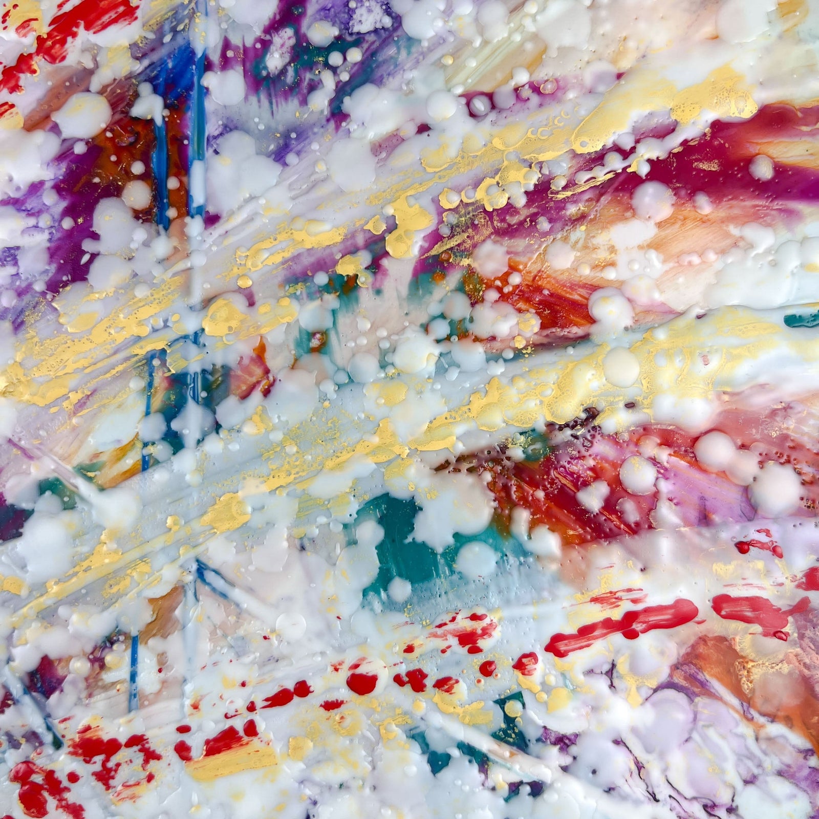 Closeup of Graffiti #8 layered encaustic painting. 