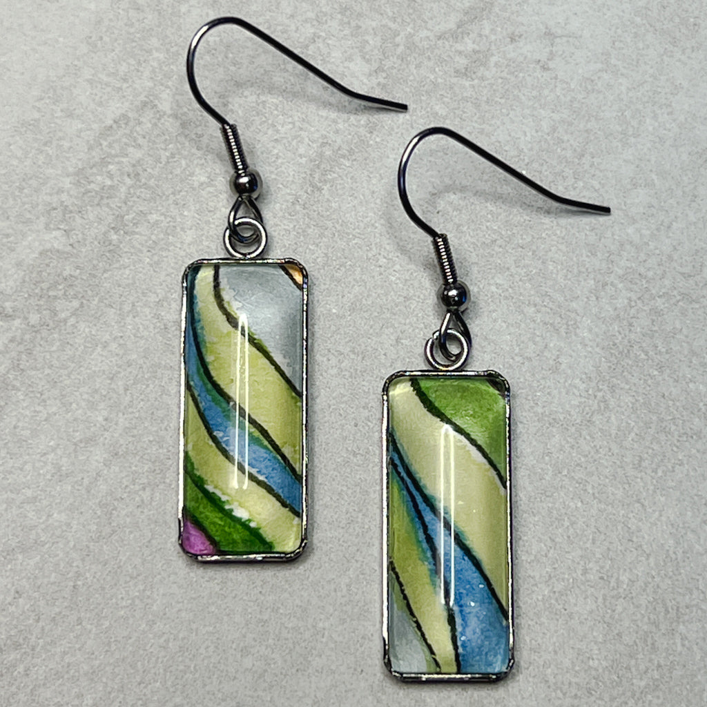 Green Wave Vertical Drop Earrings