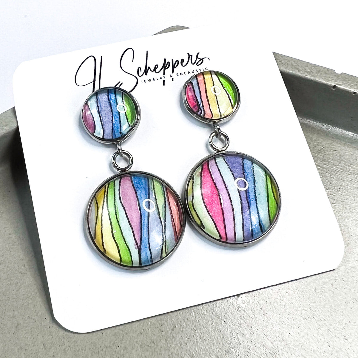 Rainbow Wave Double Drop Earrings