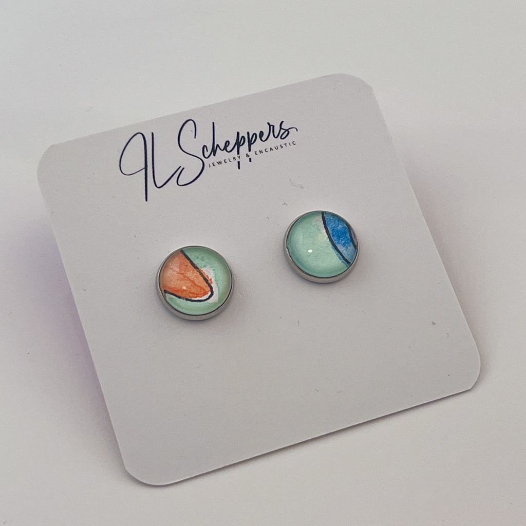 hand-painted watercolor stud earrings. 