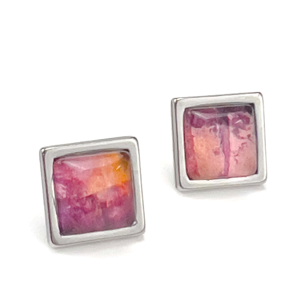 Superfly | Pink Square Stud Earrings-JL Scheppers Art