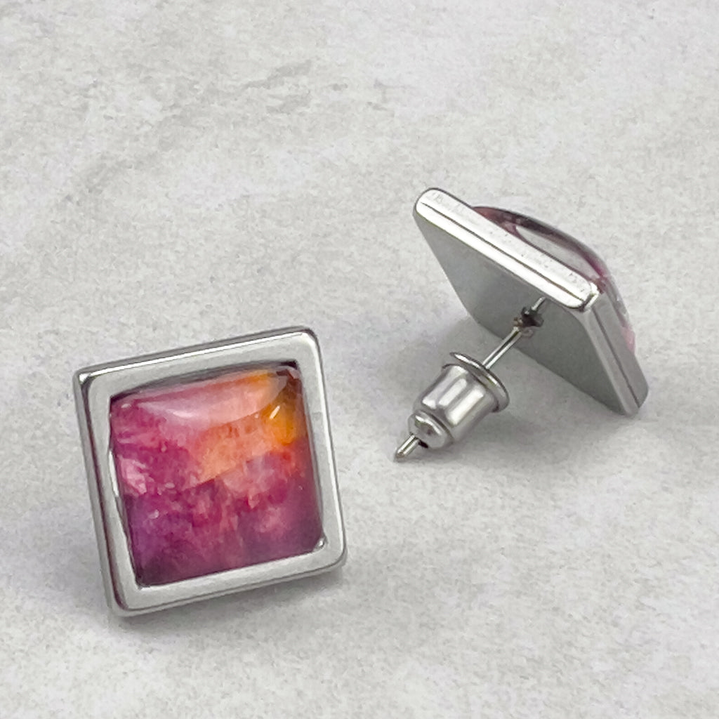 Superfly | Pink Square Stud Earrings-JL Scheppers Art