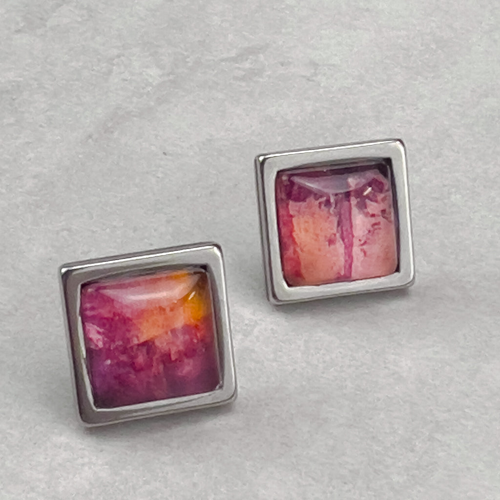 Superfly | Pink Square Stud Earrings-JL Scheppers Art