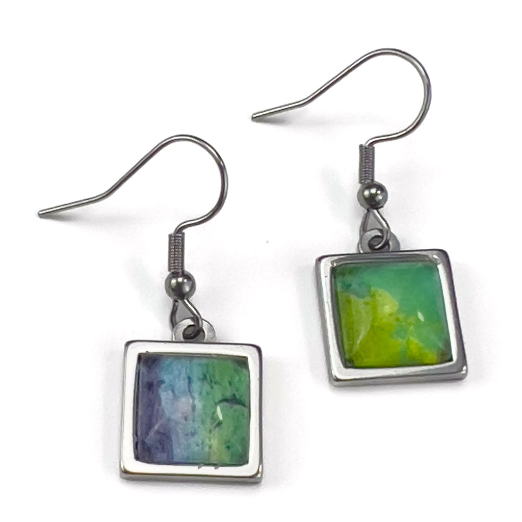 Superfly | Green Square Drop Earrings-JL Scheppers Art