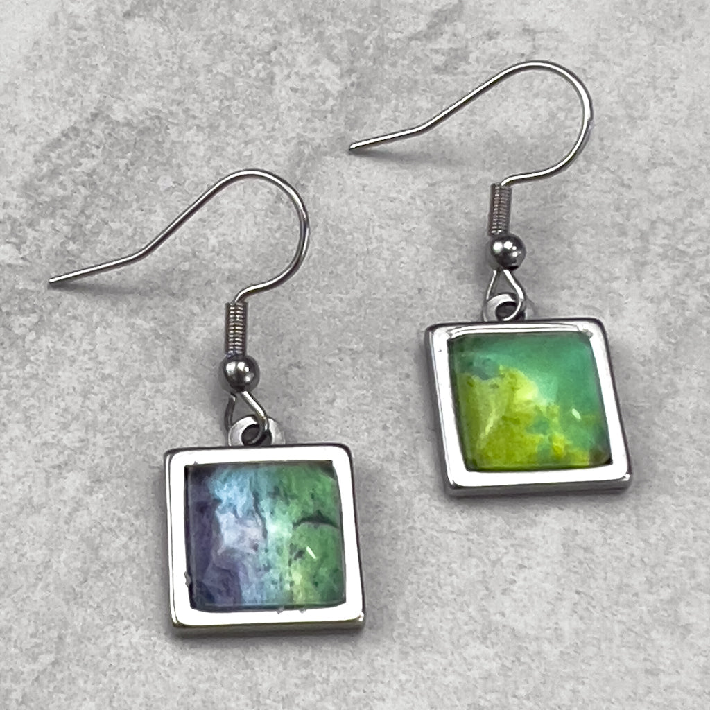Superfly | Green Square Drop Earrings-JL Scheppers Art