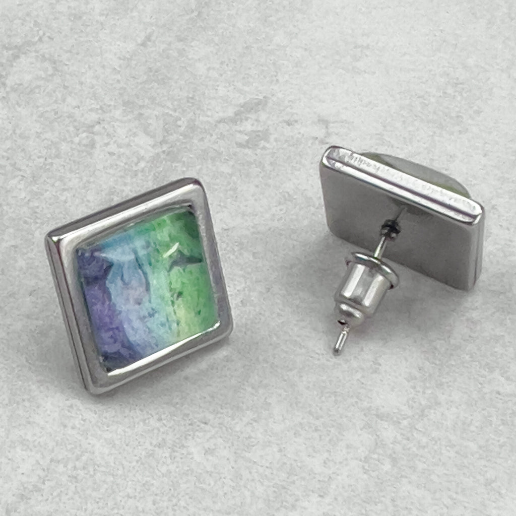 Superfly | Green Square Stud Earrings-JL Scheppers Art