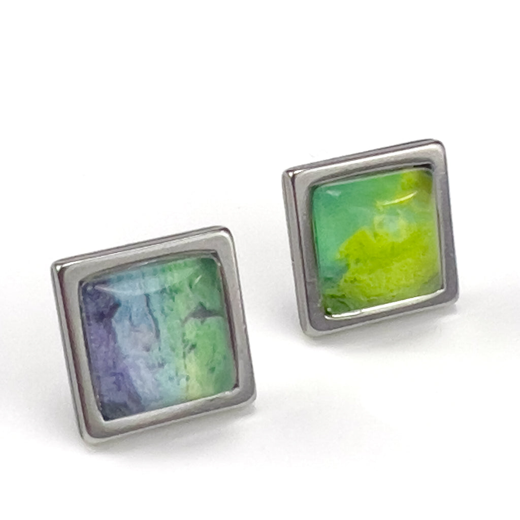 Superfly | Green Square Stud Earrings-JL Scheppers Art