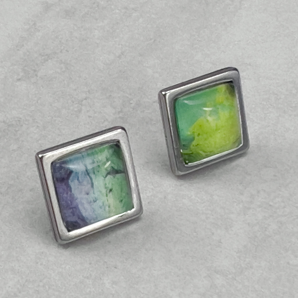 Superfly | Green Square Stud Earrings-JL Scheppers Art