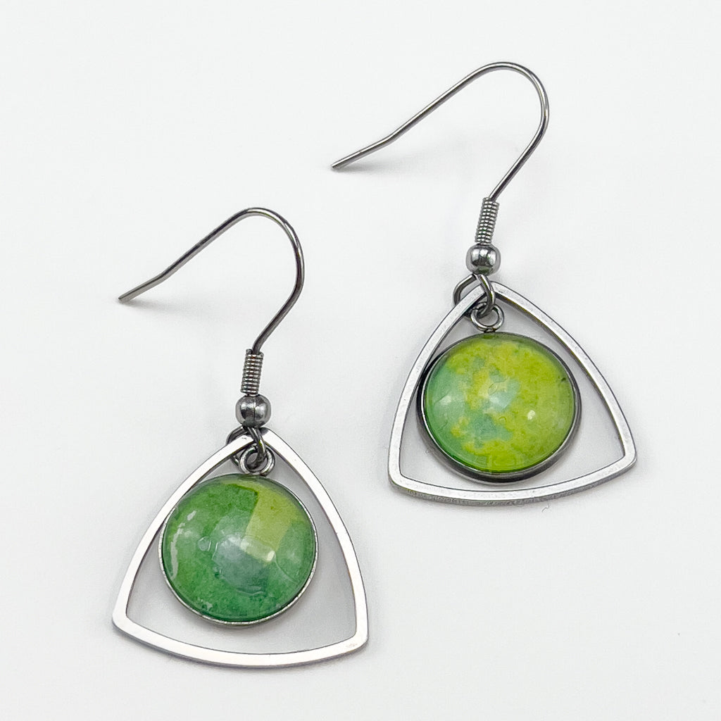 Superfly | Green Triangle Drop Earrings-JL Scheppers Art