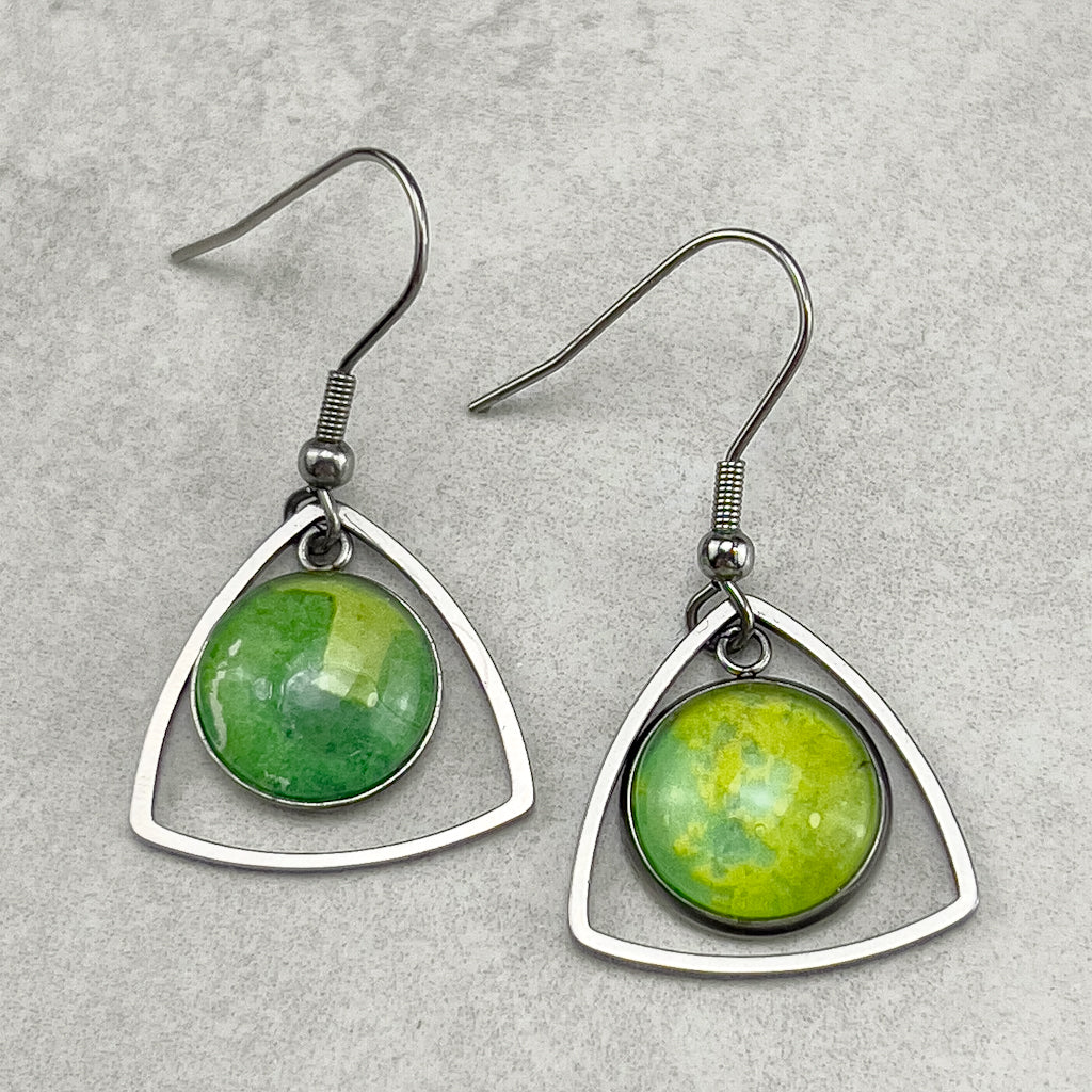 Superfly | Green Triangle Drop Earrings-JL Scheppers Art