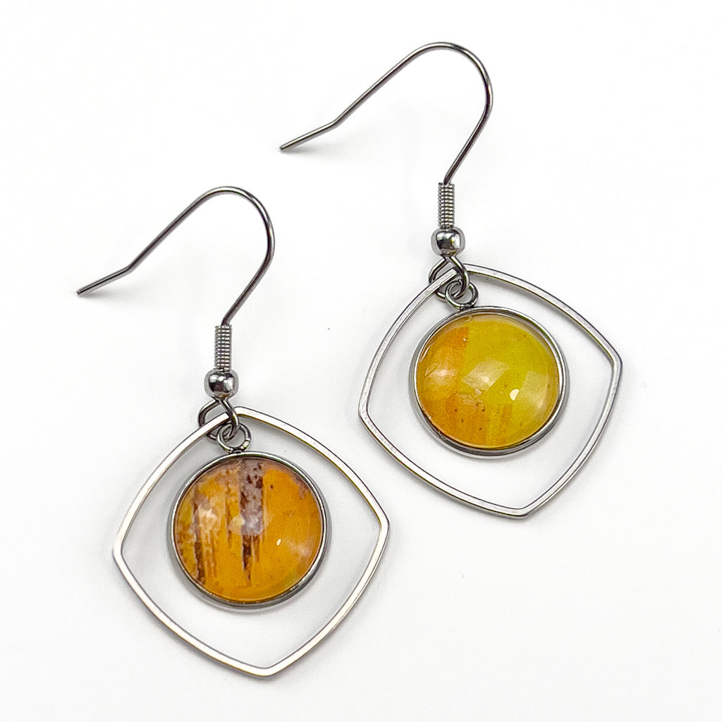 Superfly | Orange Square Drop Earrings-JL Scheppers Art