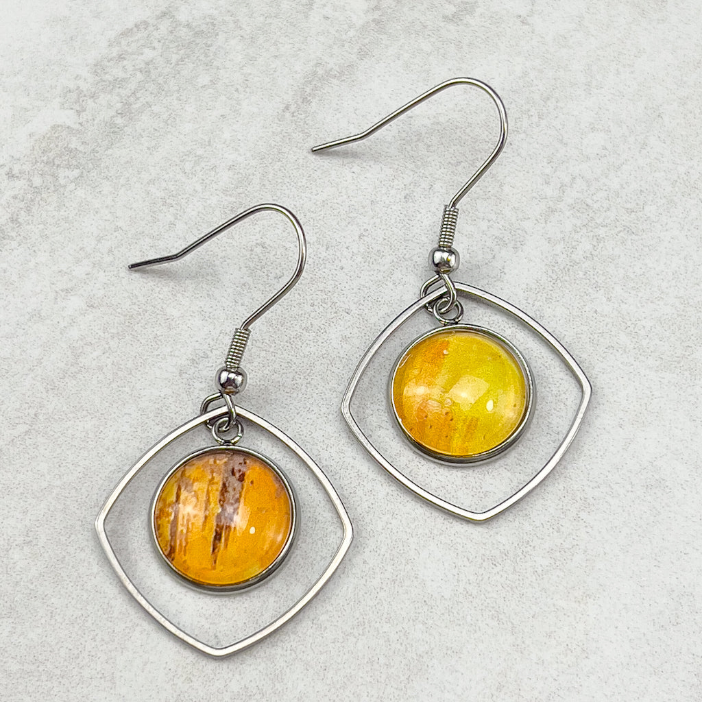 Superfly | Orange Square Drop Earrings-JL Scheppers Art