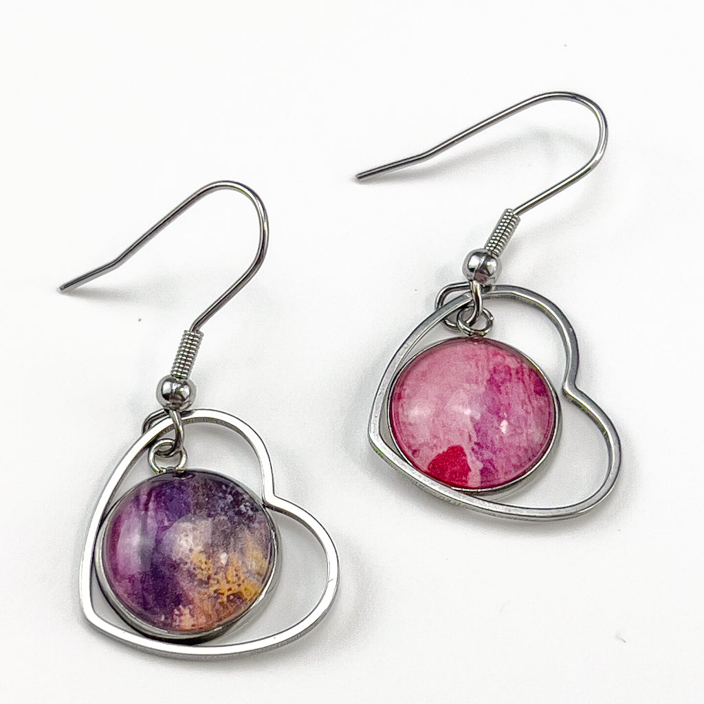 Superfly | Pink Heart Drop Earrings-JL Scheppers Art