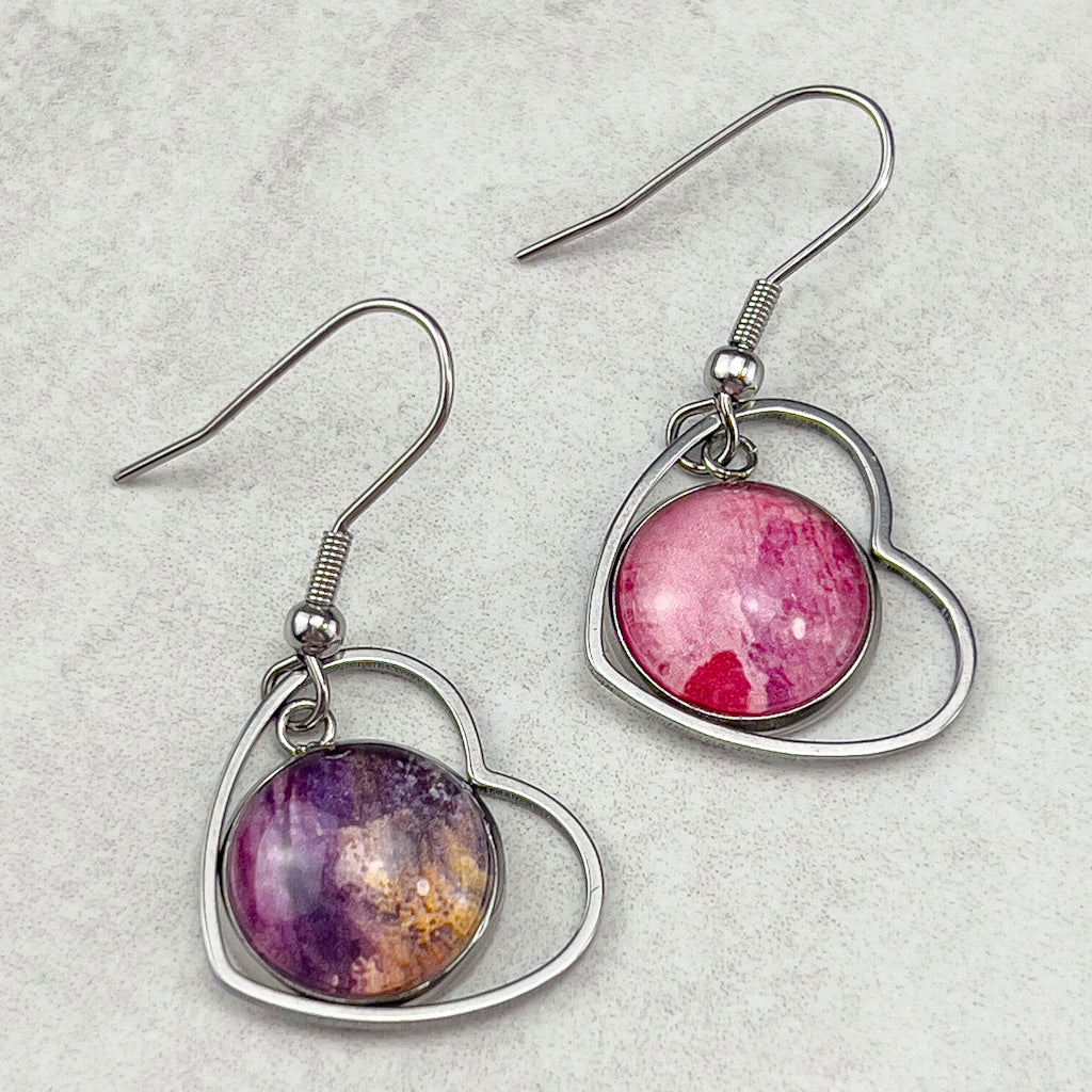 Superfly | Pink Heart Drop Earrings-JL Scheppers Art